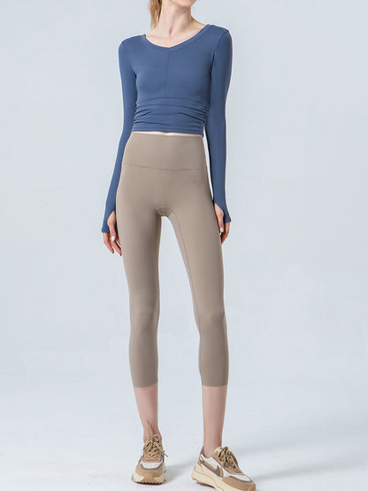 Wide Waistband Cropped Sports Leggings-Angel Casuals