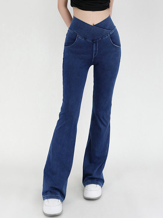 Wide Waistband Bootcut Jeans with Pockets-Angel Casuals