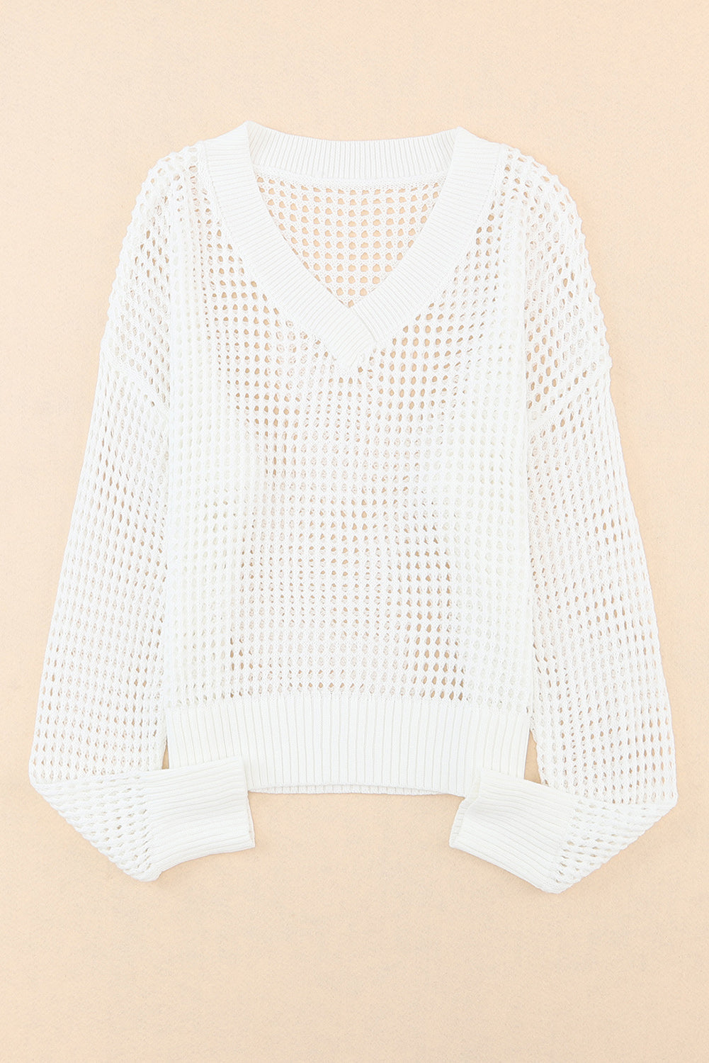 Openwork V-Neck Dropped Shoulder Knit Top-Angel Casuals