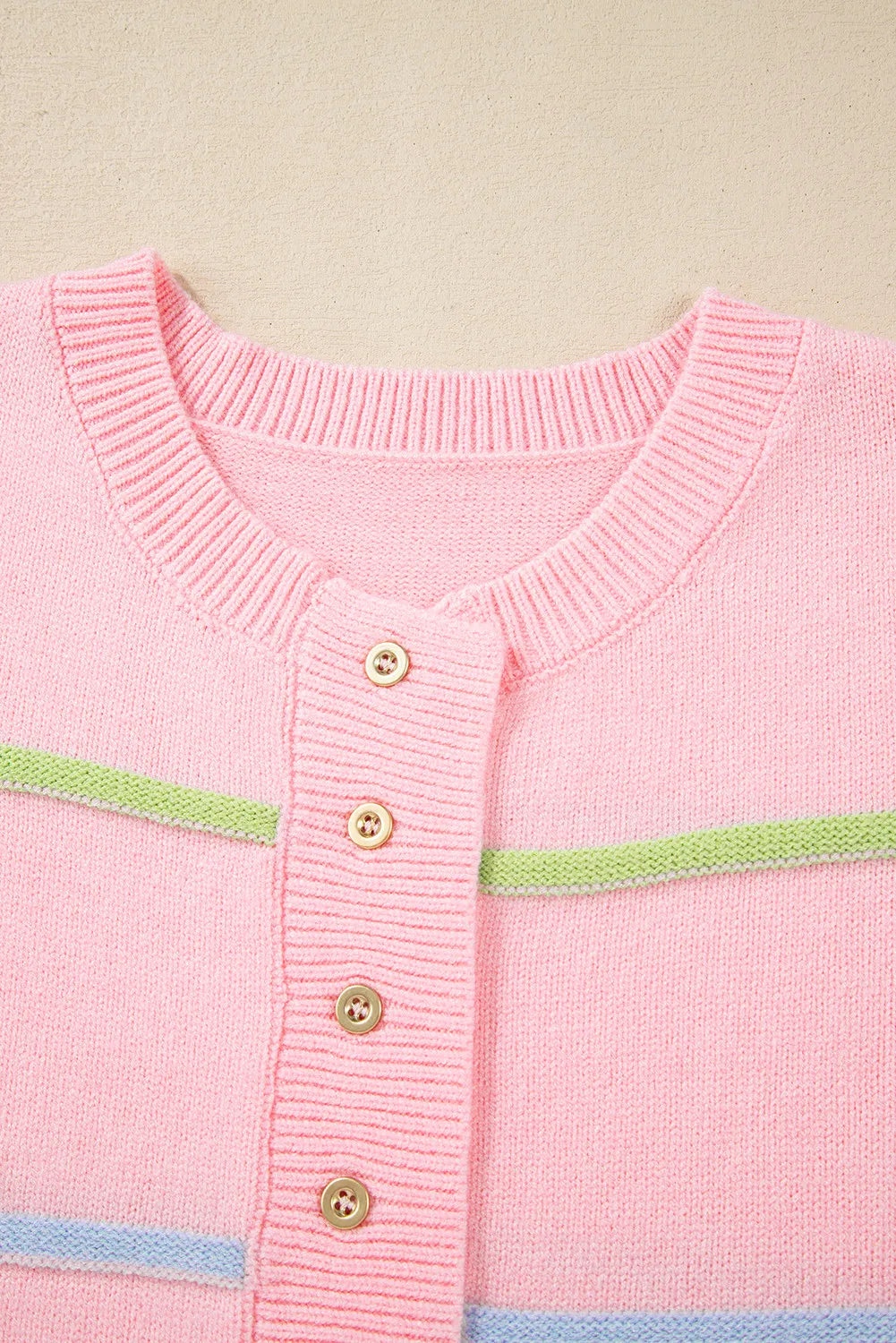 Contrast Striped Half Button Round Neck Sweater-Angel Casuals