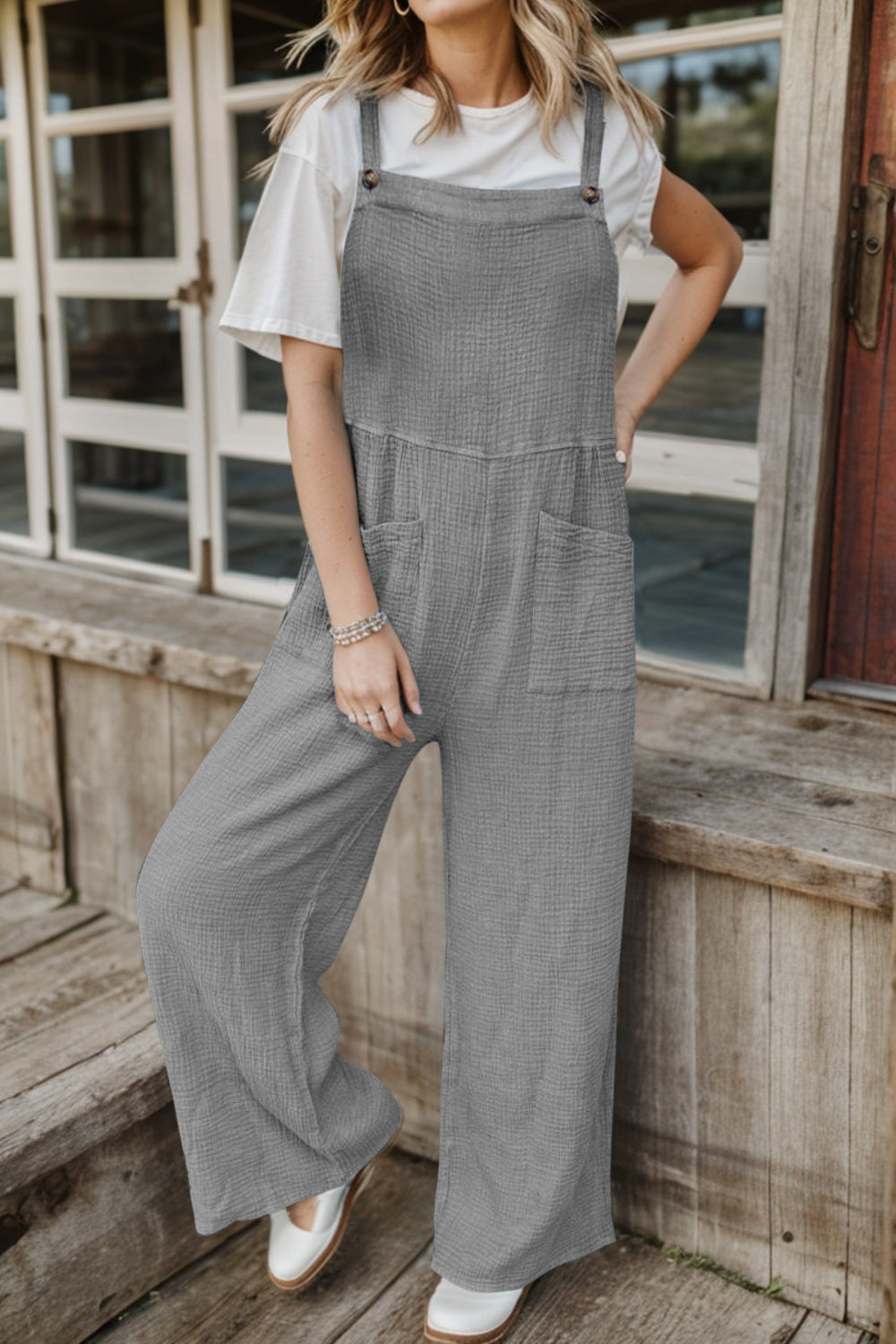 Full Size Wide Leg Front Pocket Jumpsuit-Angel Casuals