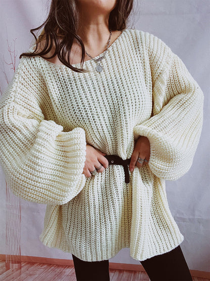 Boat Neck Long Sleeve Sweater with Belt-Angel Casuals