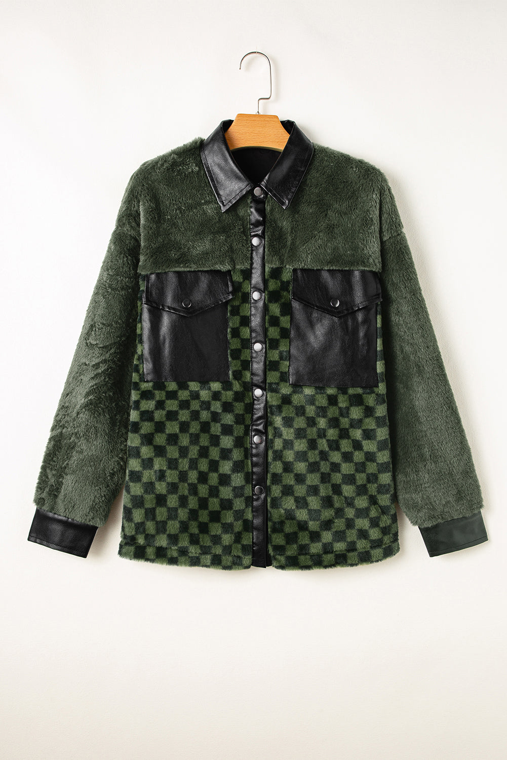 Pocketed Checkered Collared Neck Snap Down Jacket-Angel Casuals