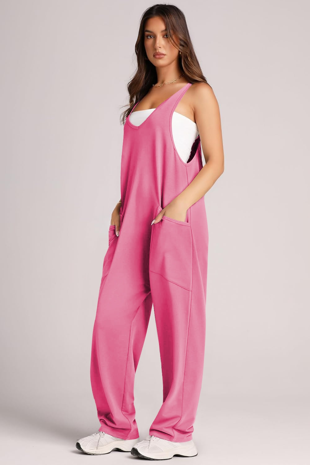 Wide Strap Jumpsuit with Pockets-Angel Casuals