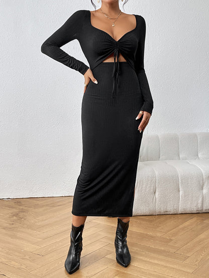 Cutout Drawstring Slit Dress-Angel Casuals