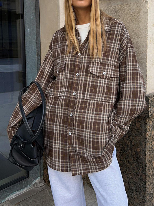 Pocketed Plaid Button Up Shacket-Angel Casuals