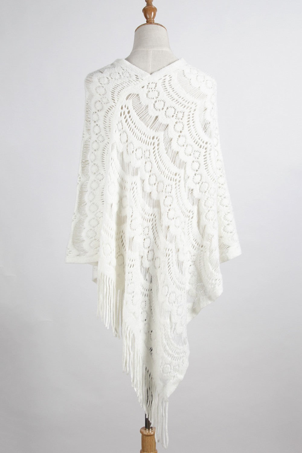 Fringe Openwork Surplice Cape Sleeve Poncho-Angel Casuals