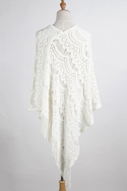 Fringe Openwork Surplice Cape Sleeve Poncho-Angel Casuals