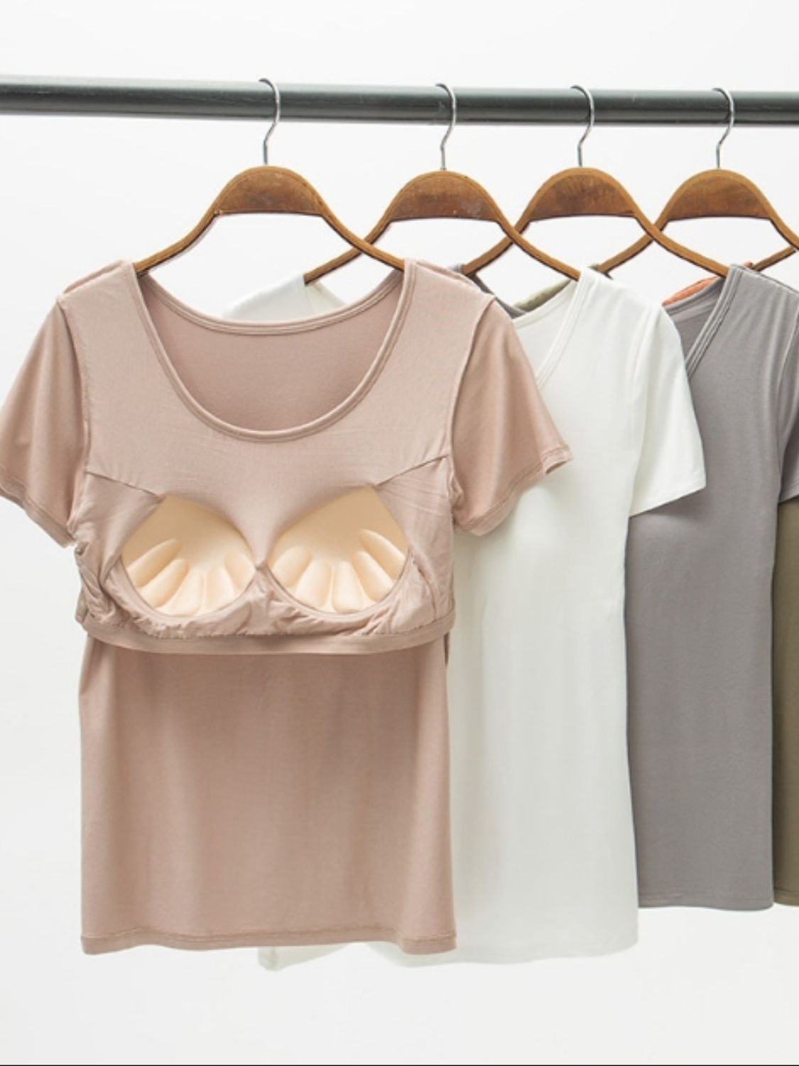 Round Neck Modal T-Shirt with Bra-Angel Casuals