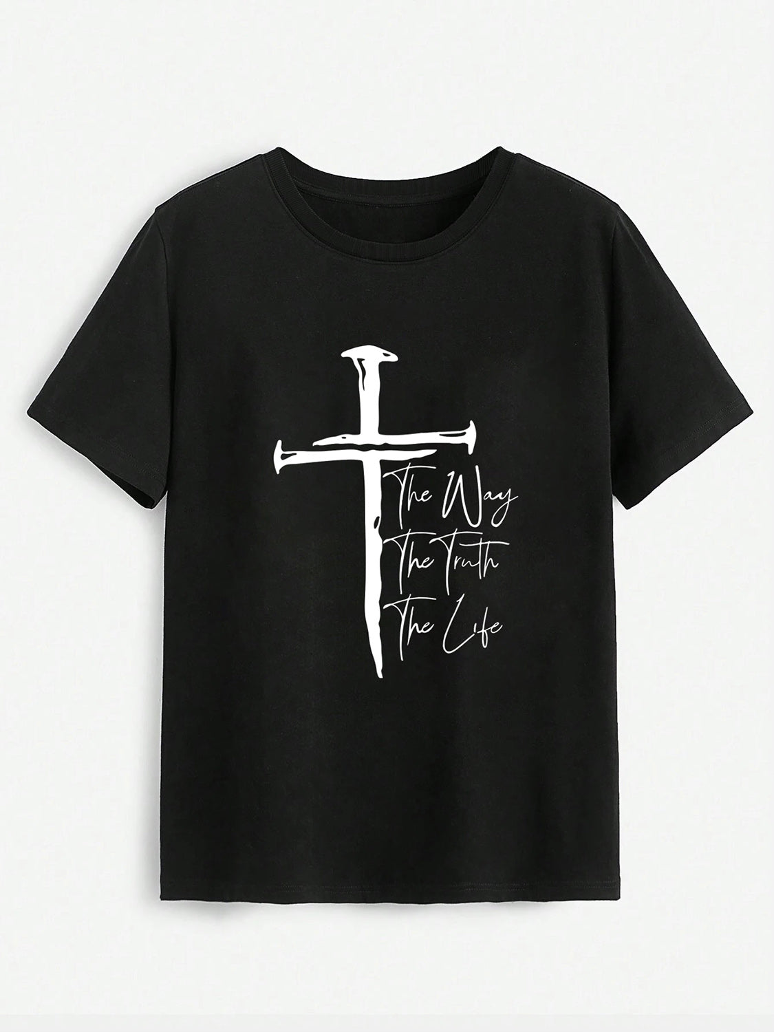 Cross Graphic Round Neck T-Shirt-Angel Casuals