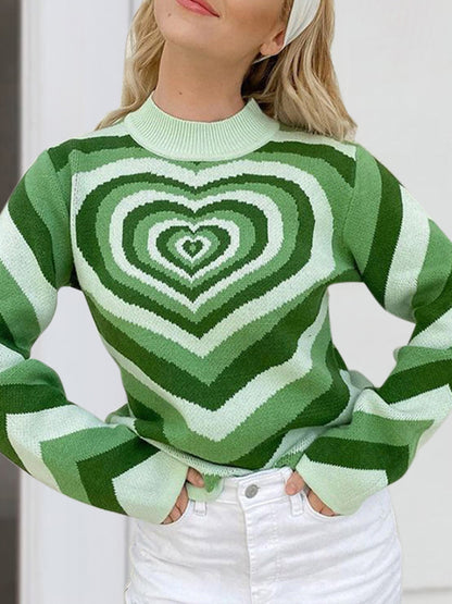 Heart Mock Neck Long Sleeve Sweater-Angel Casuals