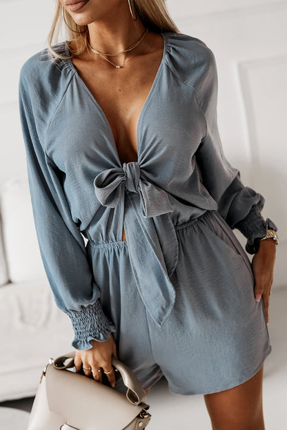 Tied Flounce Sleeve Plunge Romper-Angel Casuals