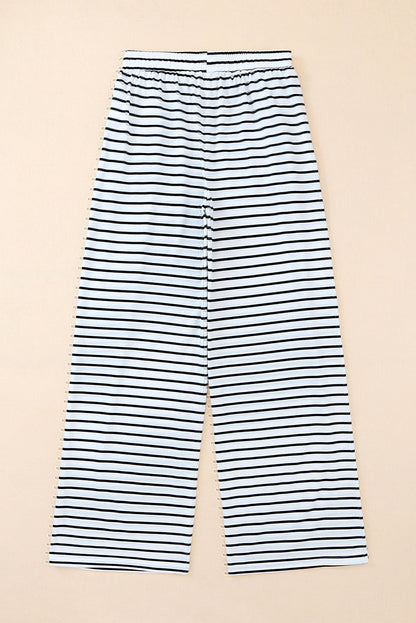 Striped Drawstring Waist Wide Leg Pants-Angel Casuals