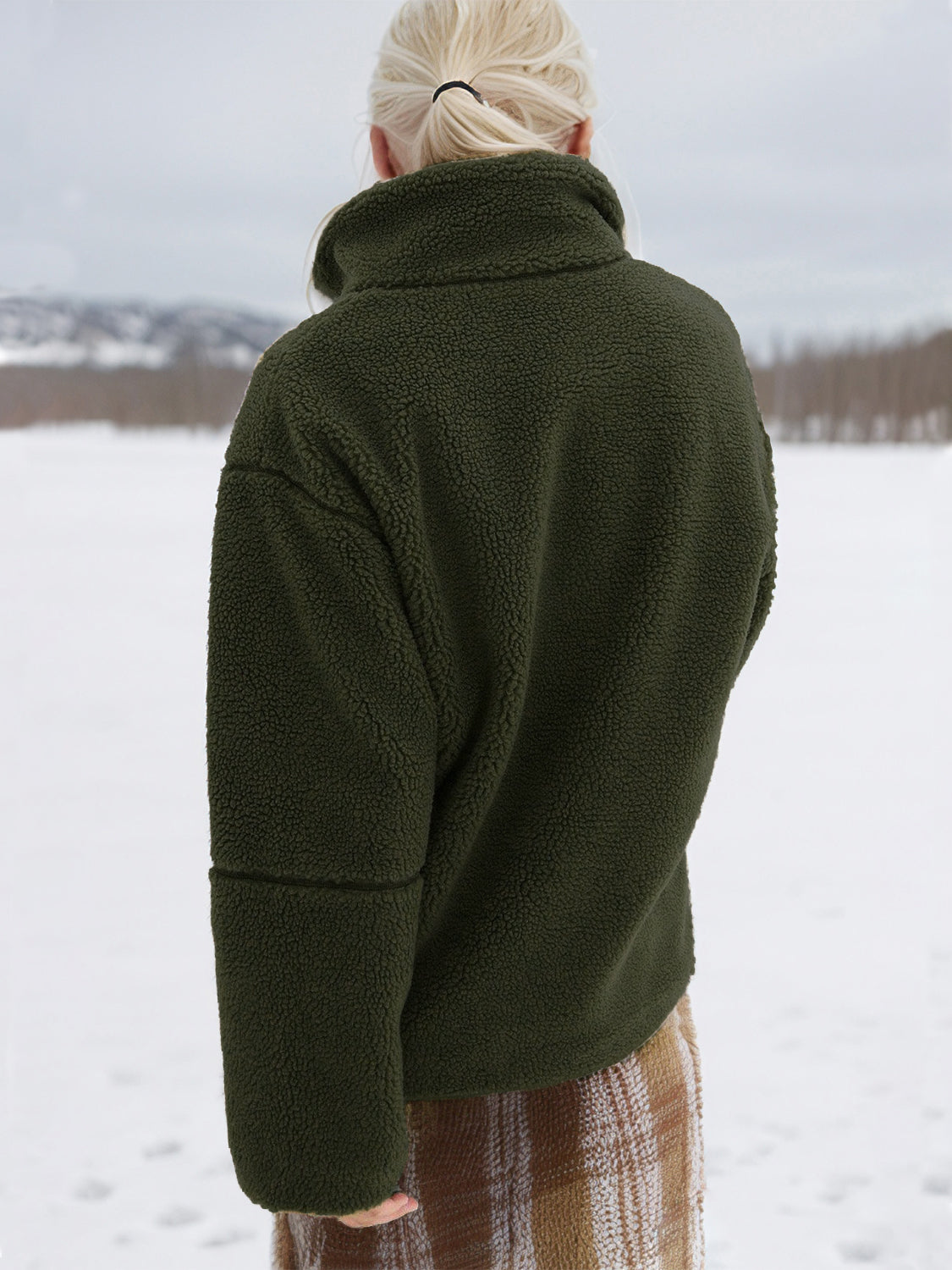 Turtleneck Zip Up Long Sleeve Plush Jacket-Angel Casuals