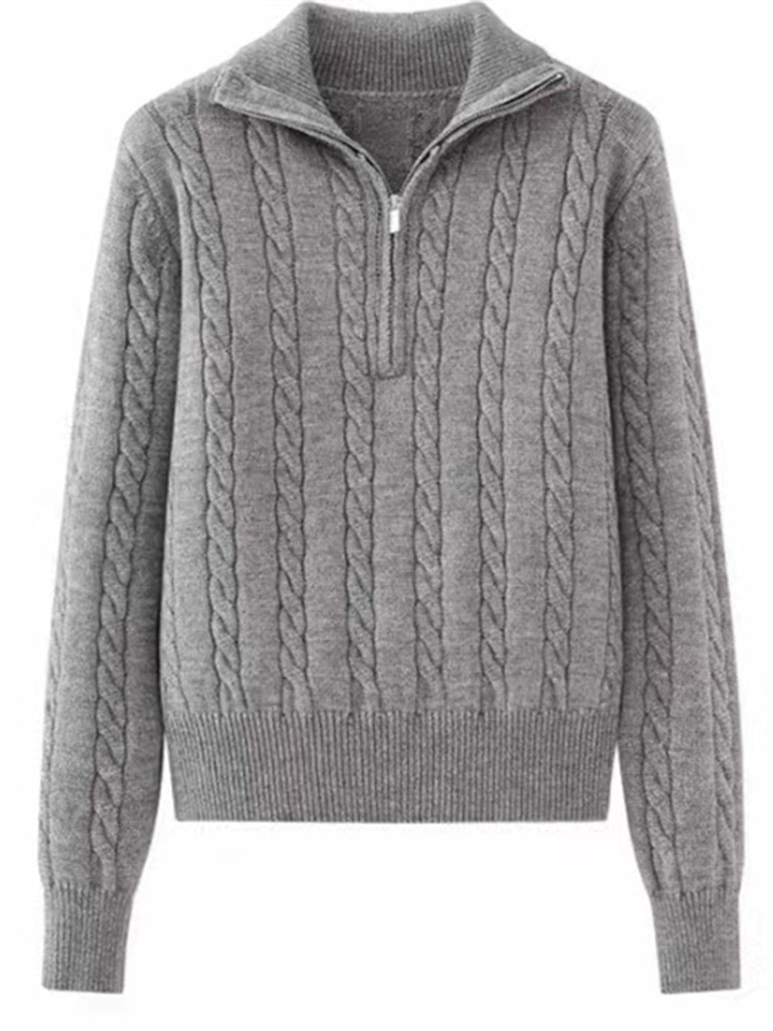 Cable-Knit Half Zip Long Sleeve Sweater-Angel Casuals