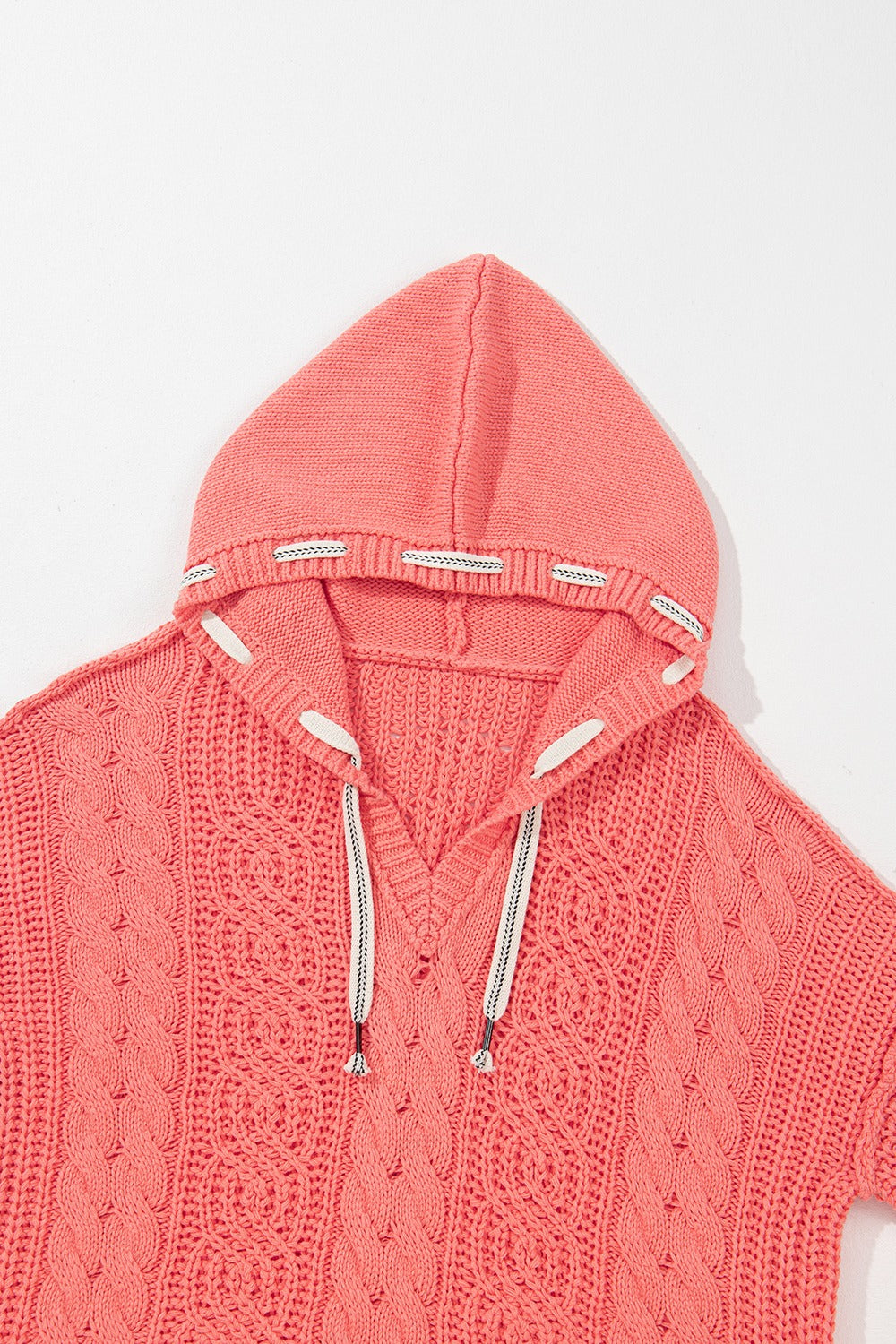 Drawstring Cable-Knit Hooded Sweater-Angel Casuals