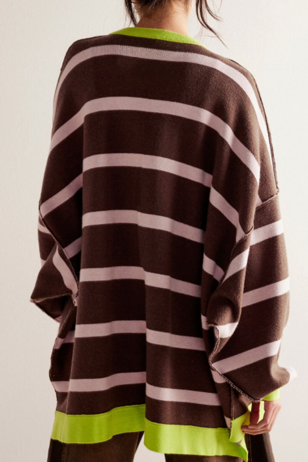 Contrast Stripes Button Down Long Sleeve Cardigan-Angel Casuals