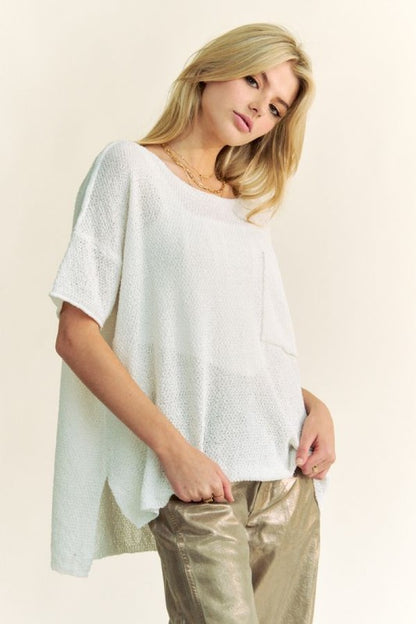 Davi & Dani Side Slit Round Neck Half Sleeve Knit Top-Angel Casuals