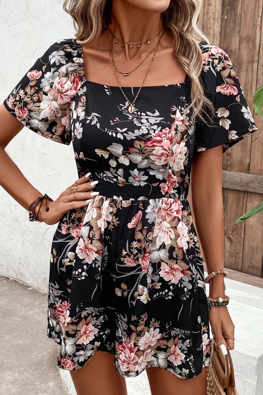 Floral Cutout Tie Back Romper-Angel Casuals