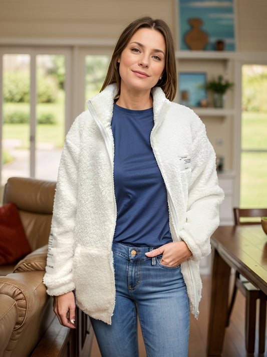 Full Size Turtleneck Zip Up Long Sleeve Sherpa Jacket-Angel Casuals