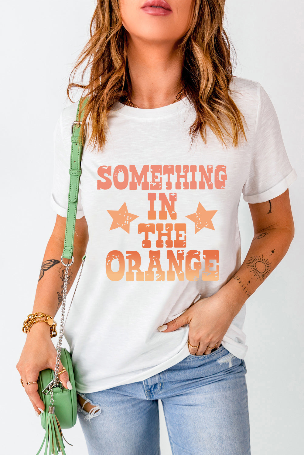 Letter Graphic Round Neck Short Sleeve T-Shirt-Angel Casuals