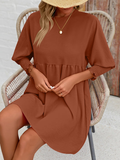 Round Neck Lantern Sleeve Mini Dress-Angel Casuals