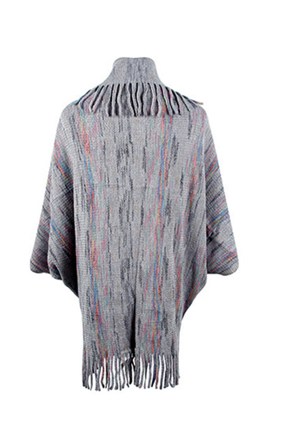 Fringe Detail Printed Poncho-Angel Casuals