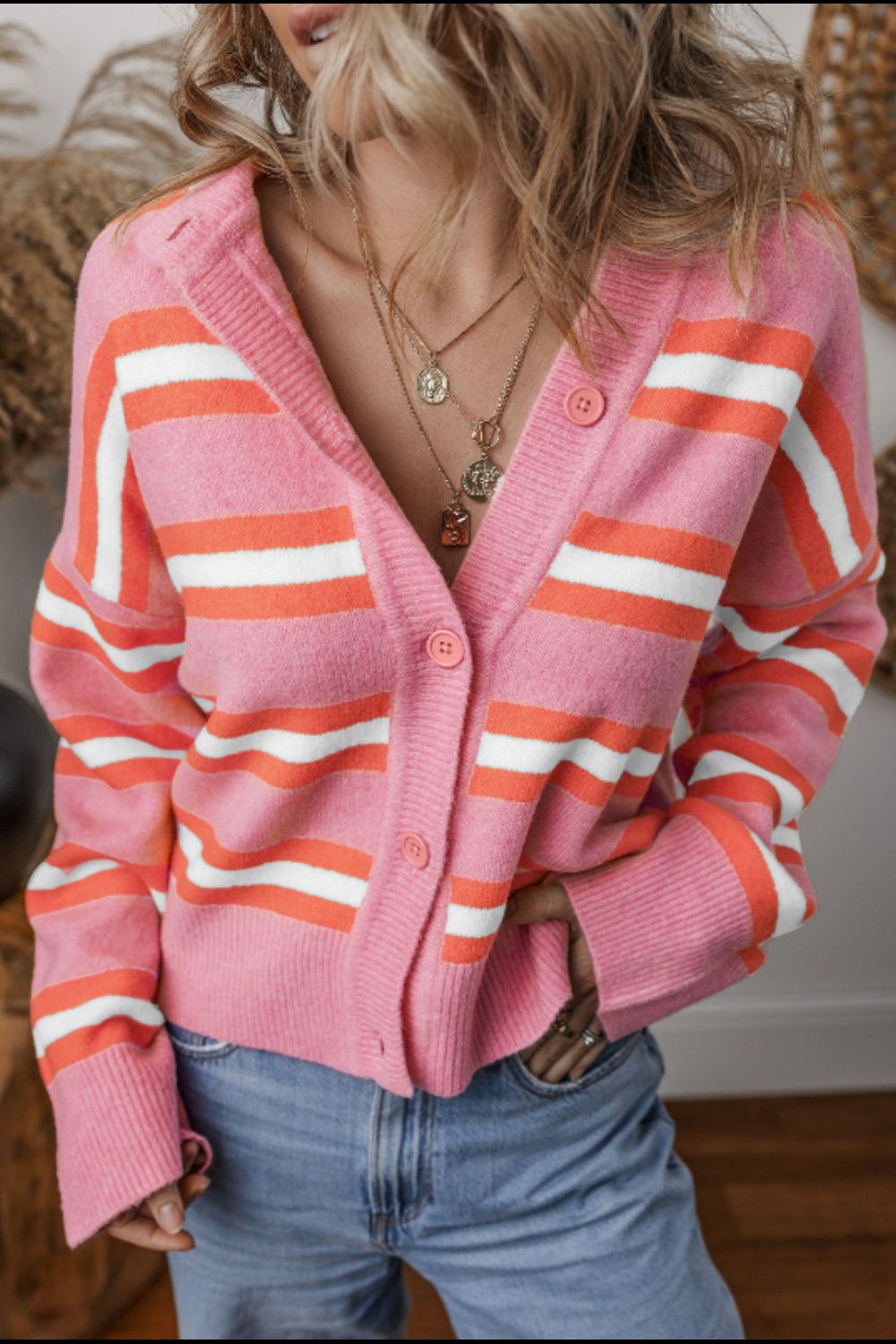 Striped Button Down Long Sleeve Cardigan-Angel Casuals