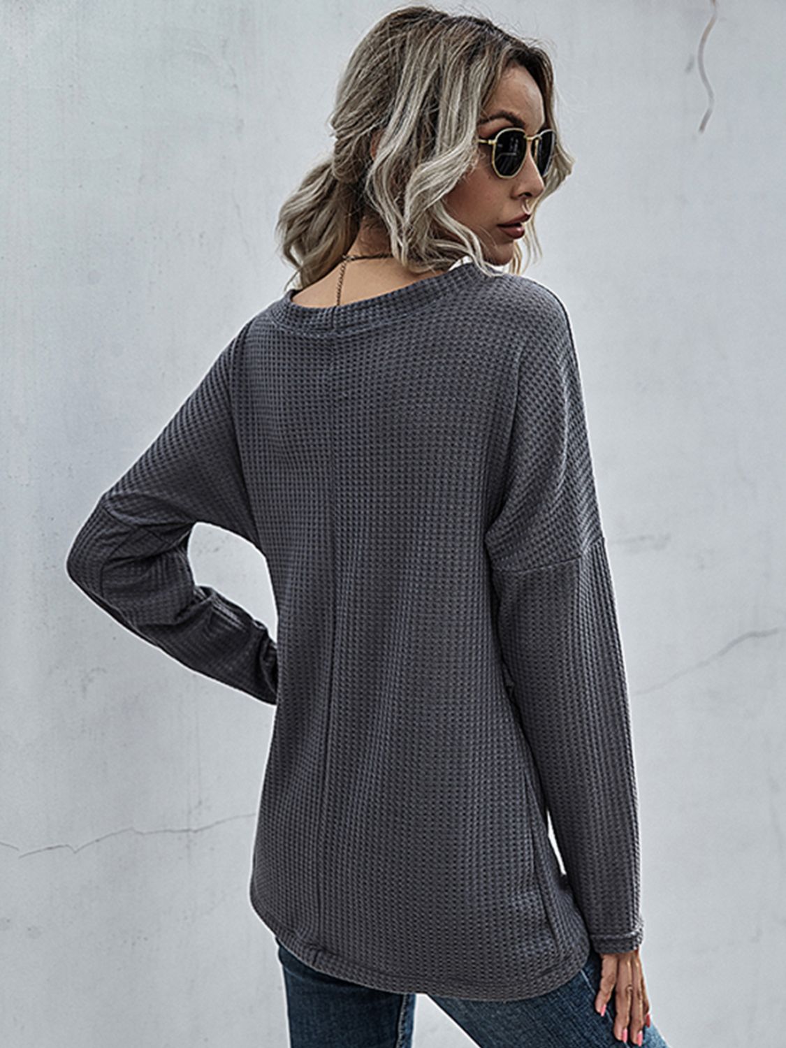 Perfee Waffle-Knit Surplice Long Sleeve Top-Angel Casuals