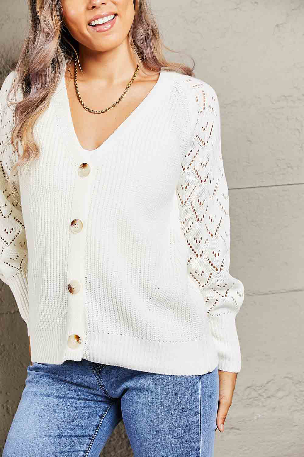 Rib-Knit Plunge Raglan Sleeve Cardigan-Angel Casuals