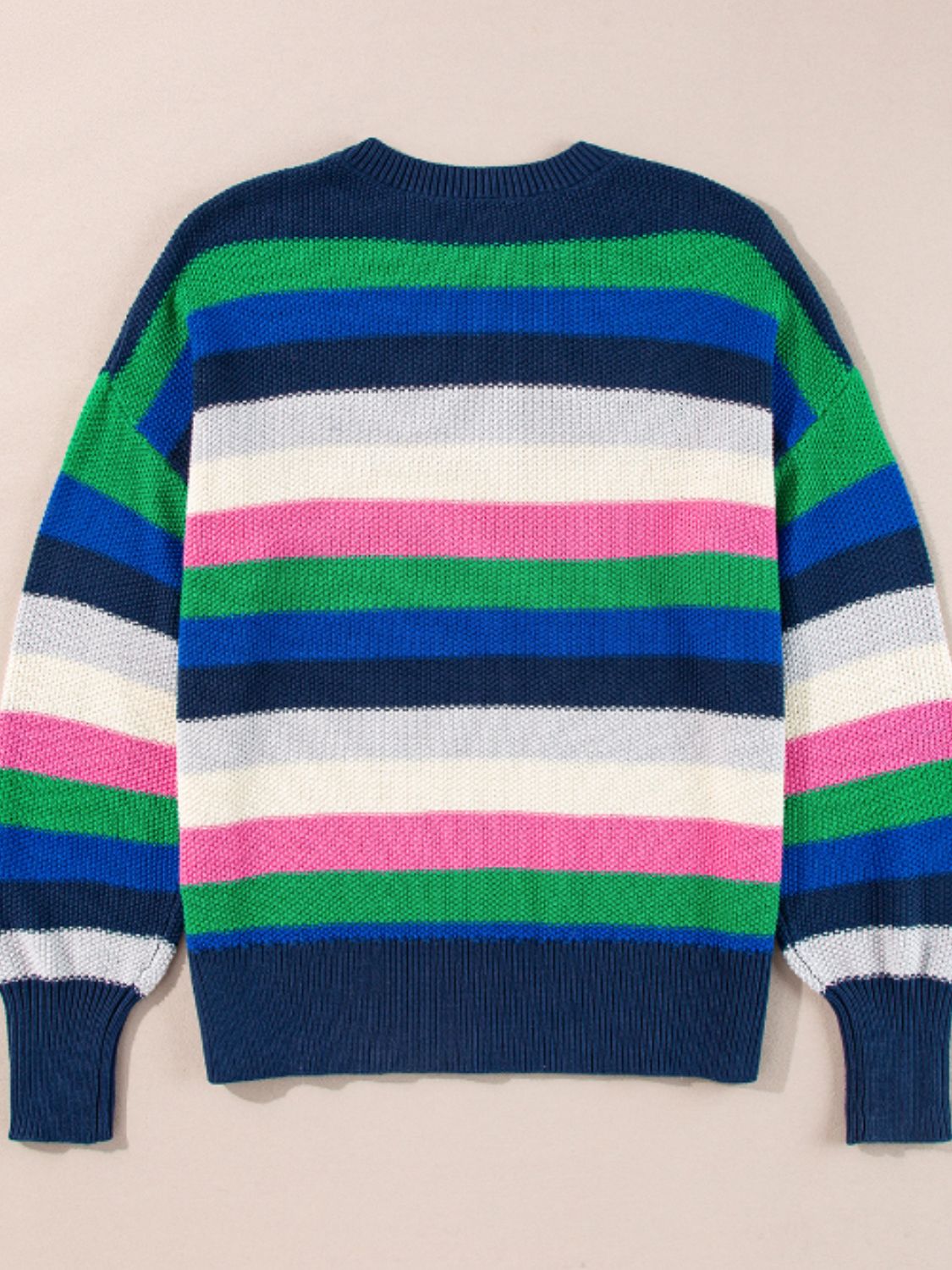 Contrast Striped Round Neck Long Sleeve Sweater-Angel Casuals