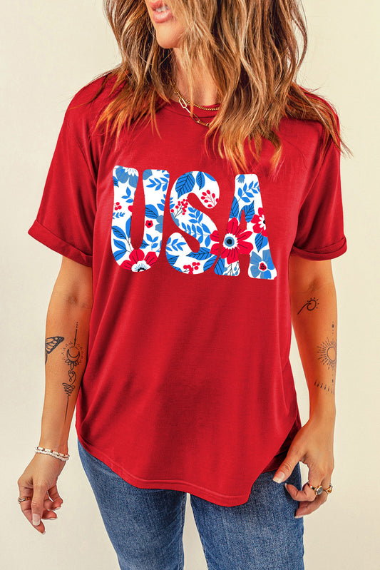 USA Round Neck Short Sleeve T-Shirt-Angel Casuals