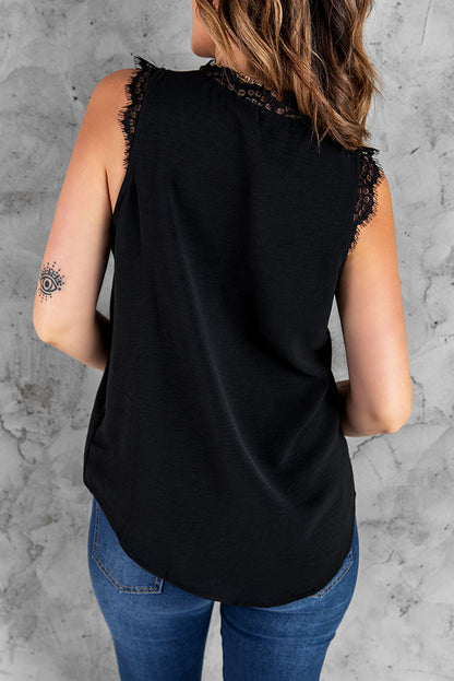 Eyelash Lace V-Neck Tank Top-Angel Casuals