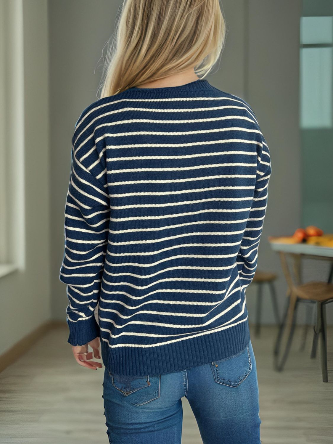 Striped Mock Neck Long Sleeve Sweater-Angel Casuals