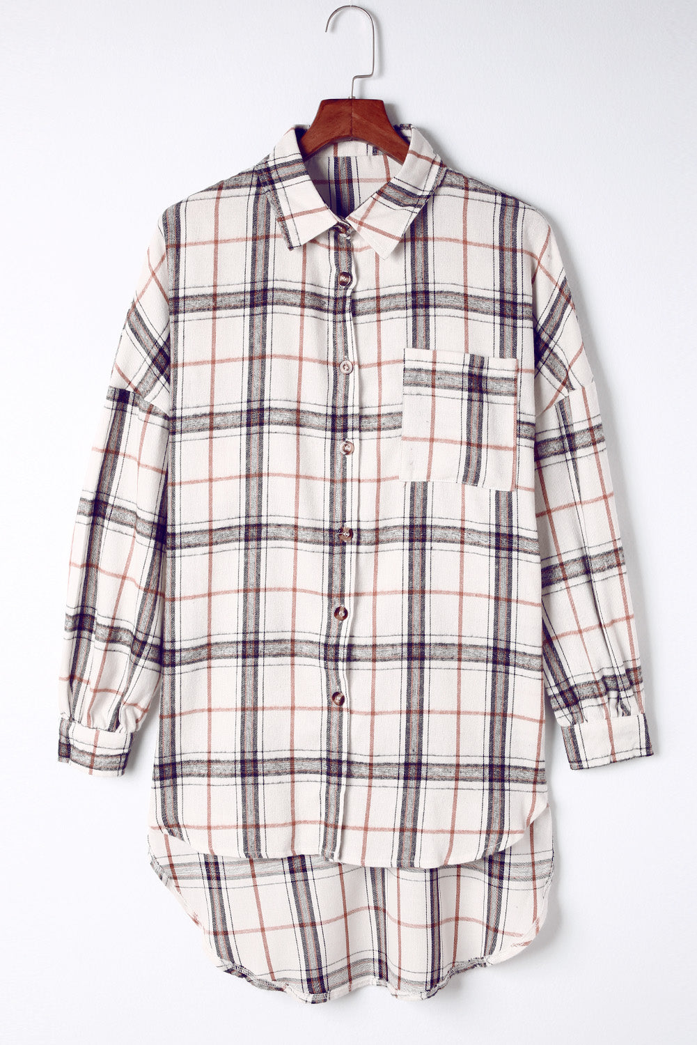 Plaid High-Low Shacket with Slit-Angel Casuals