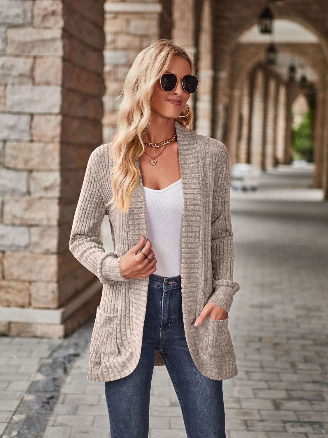 Open Front Cardigan with Pockets-Angel Casuals