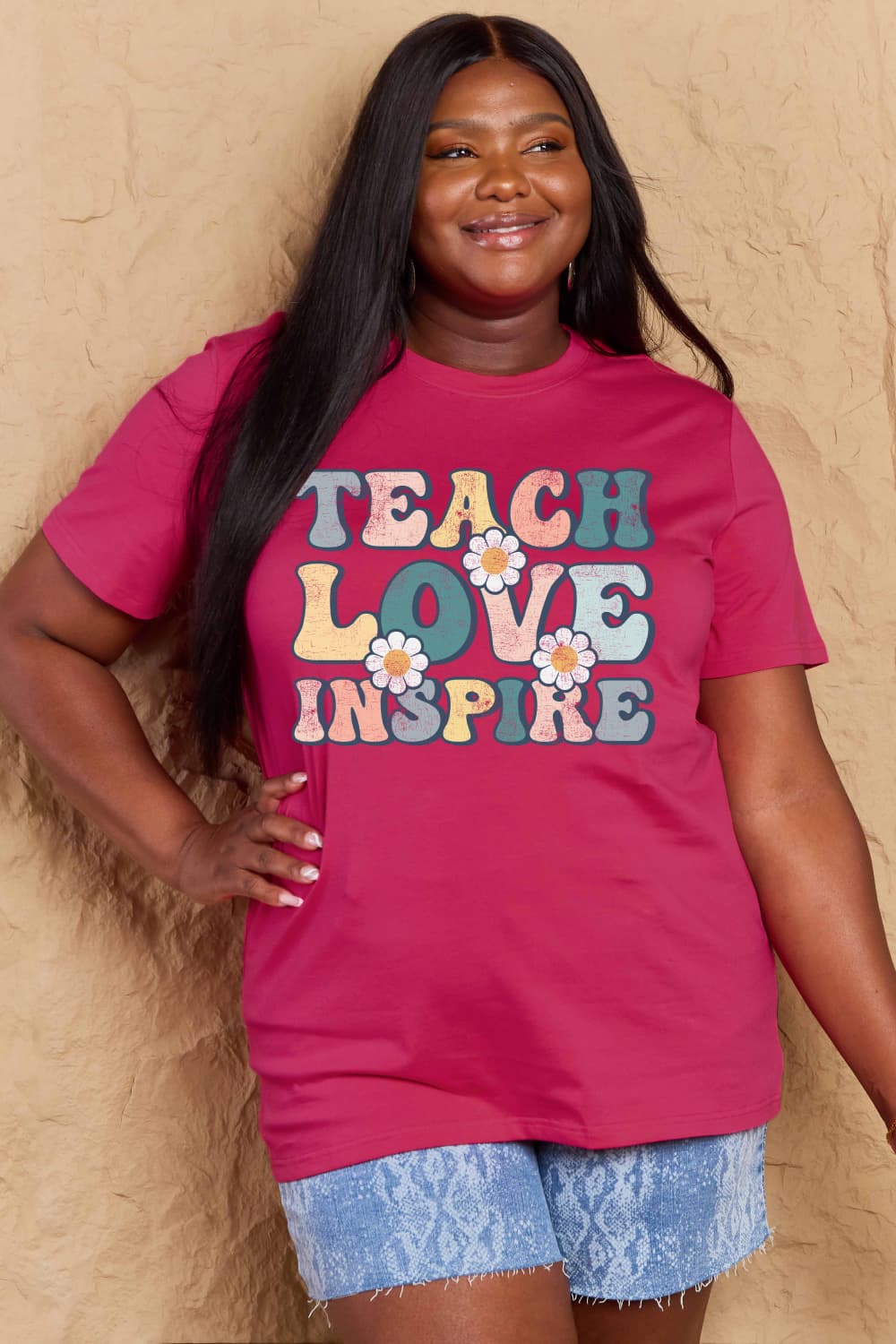 Simply Love Full Size TEACH LOVE INSPIRE Graphic Cotton T-Shirt-Angel Casuals