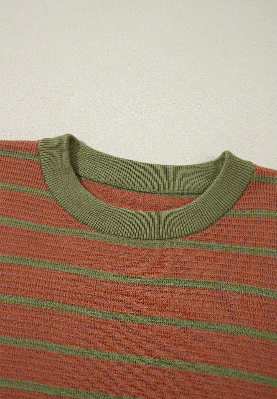 Striped Round Neck Long Sleeve Sweater-Angel Casuals