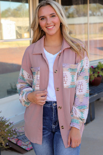 Geometric Button Down Collared Jacket-Angel Casuals