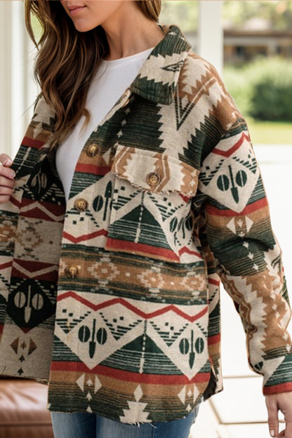 Geometric Button Up Long Sleeve Jacket-Angel Casuals