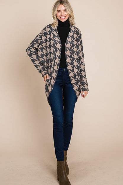 BOMBOM Houndstooth Open Front Cocoon Knit Cardigan-Angel Casuals