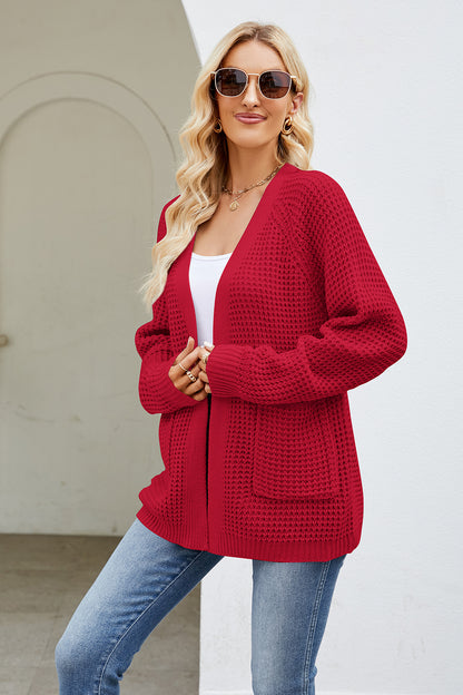 Open Front Long Sleeve Cardigan with Pockets-Angel Casuals