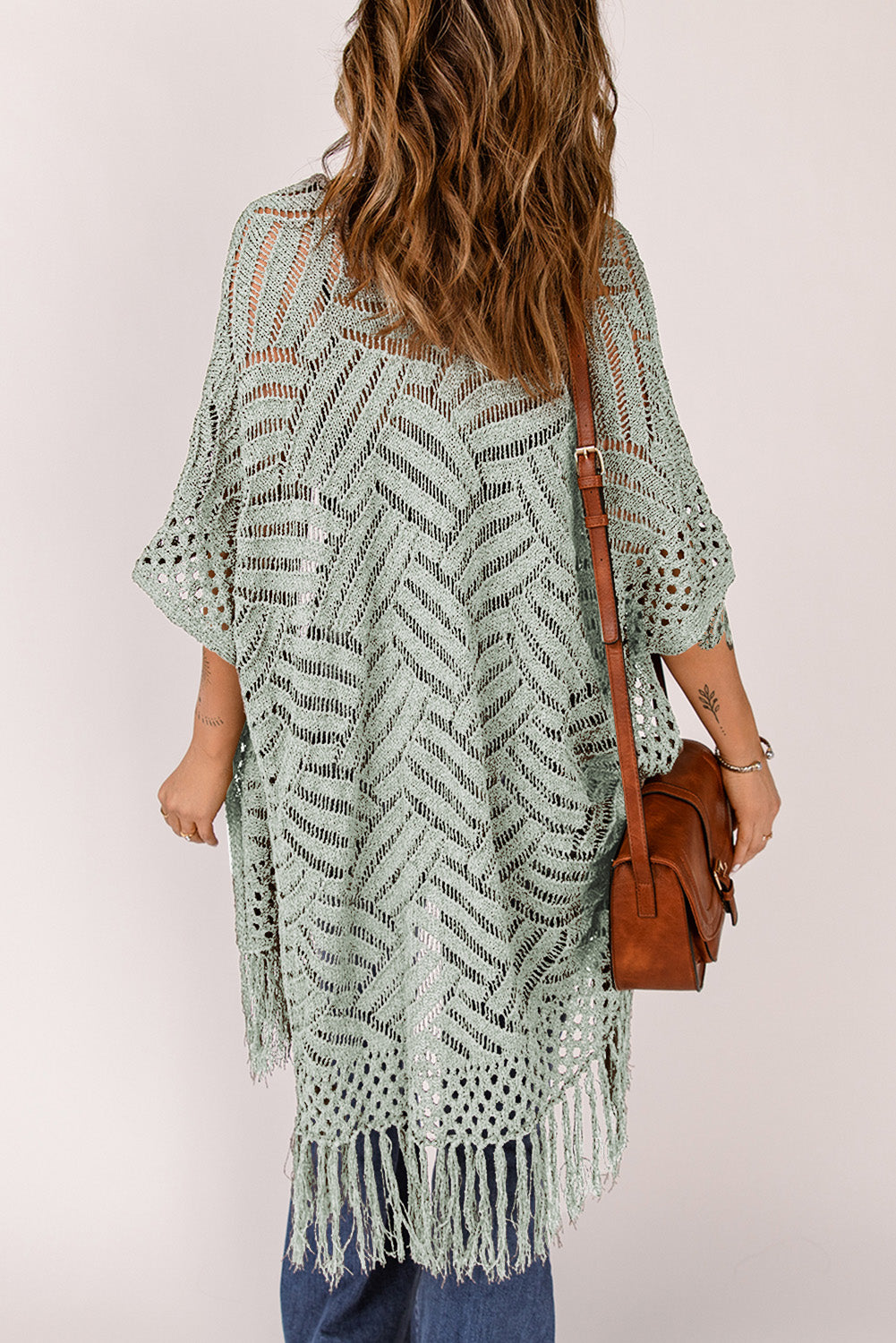 Openwork Open Front Cardigan with Fringes-Angel Casuals