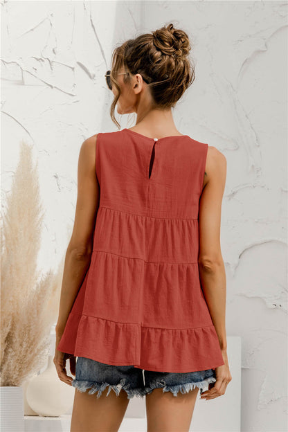 Round Neck Tiered Tank-Angel Casuals