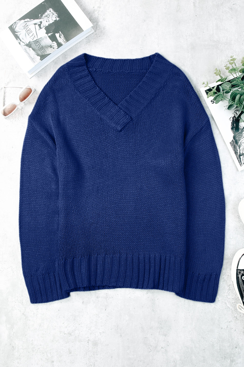 V-Neck Dropped Shoulder Sweater-Angel Casuals