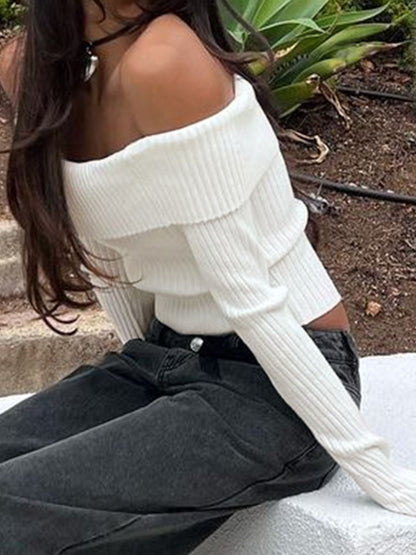 Perfee Off Shoulder Long Sleeve Sweater-Angel Casuals