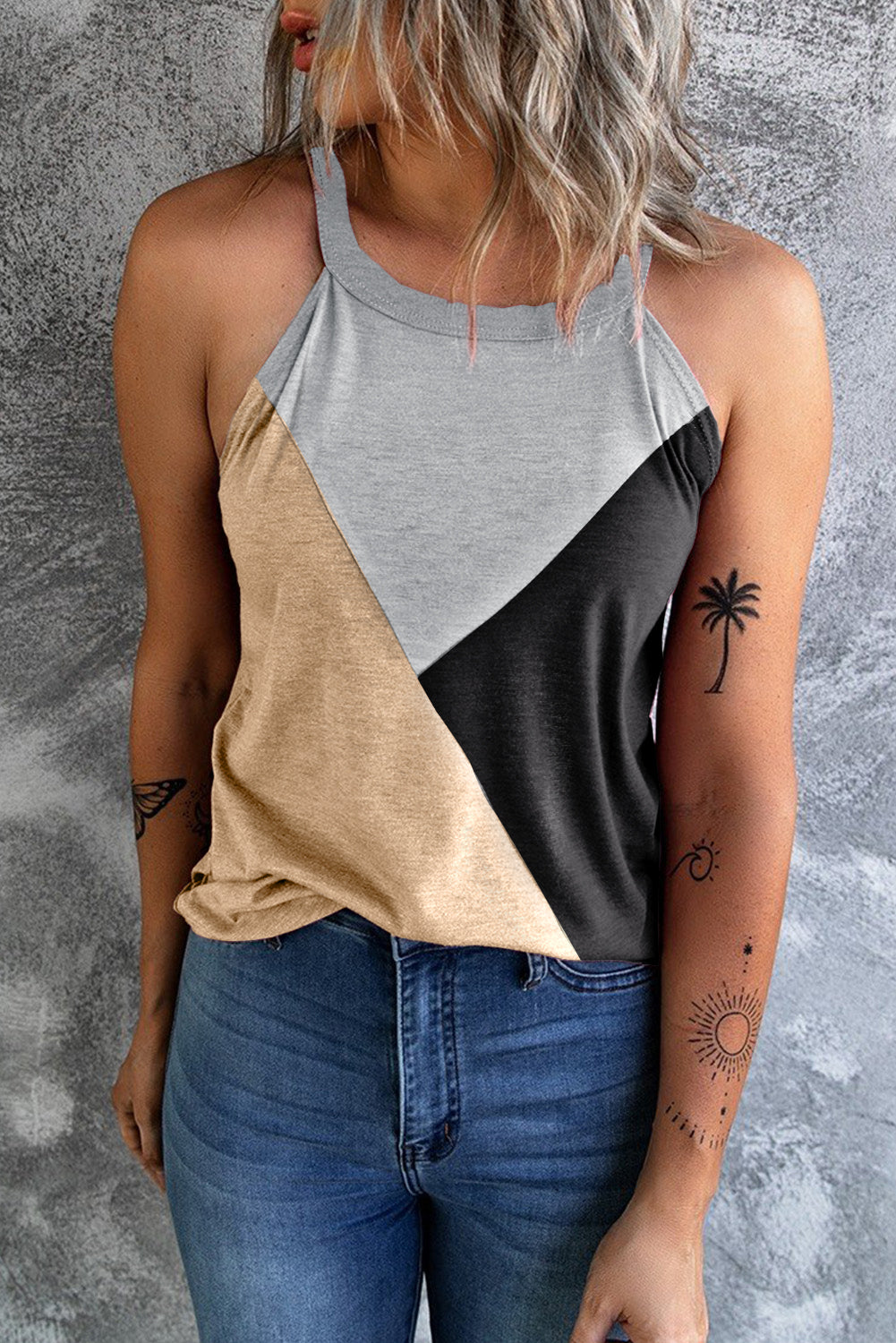 Color Block Grecian Neck Tank-Angel Casuals