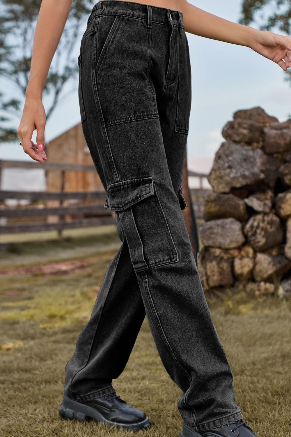 Loose Fit Long Jeans with Pockets-Angel Casuals