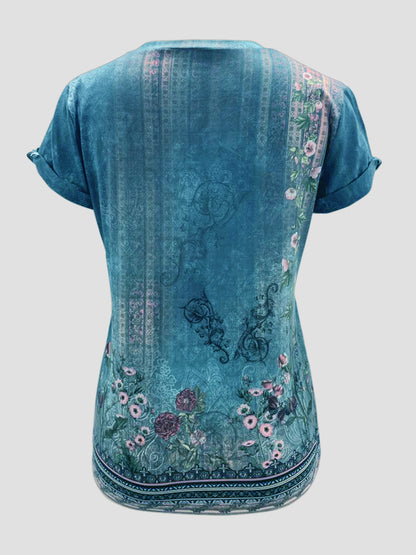 Printed Round Neck Short Sleeve T-Shirt-Angel Casuals