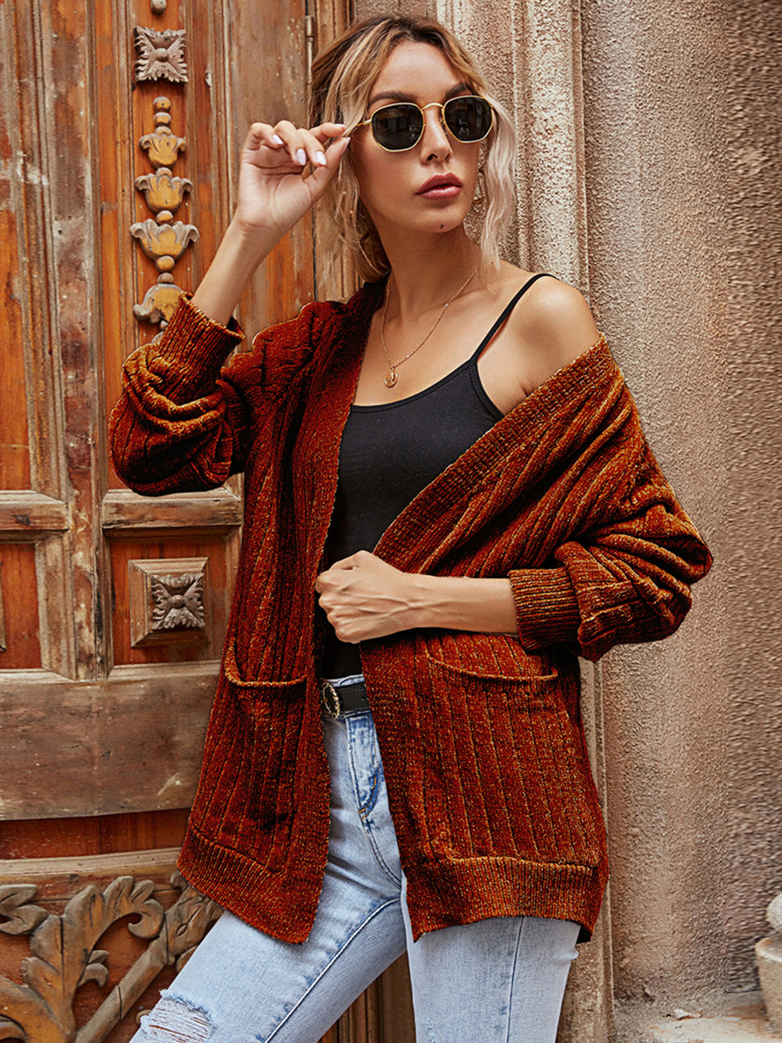 Ribbed Open Front Long Sleeve Cardigan-Angel Casuals